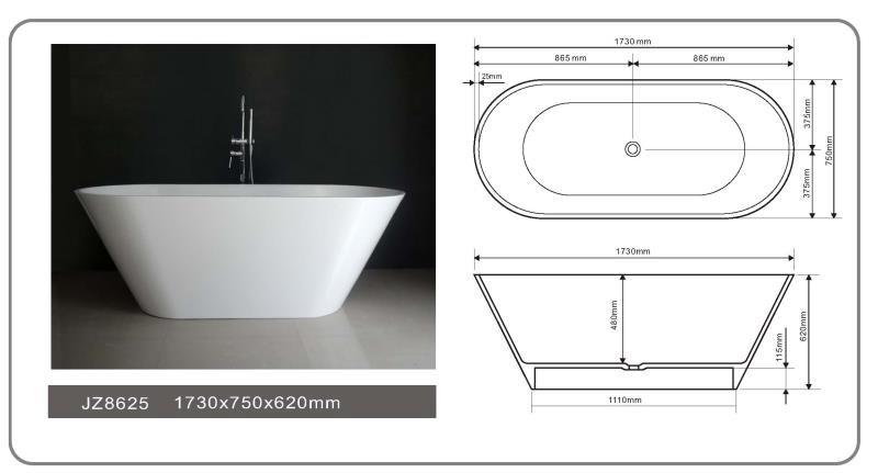 JINGZUN BATH solid surface/stone resin bathtub JZ8625 68 Inch Modern Solid Surface Freestanding Bathtub JZ8625-1