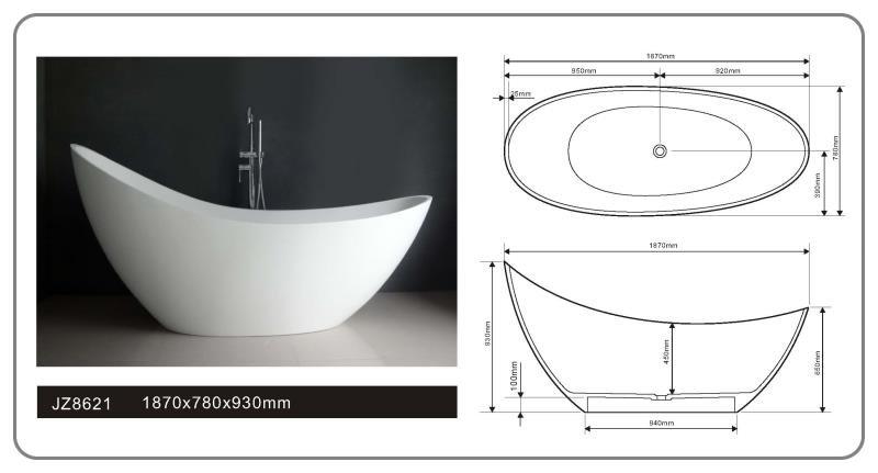 JINGZUN BATH solid surface/stone resin bathtub JZ8621 74 Inch New Style Contemporary Solid Surface Freestanding Bathtub JZ8621-1