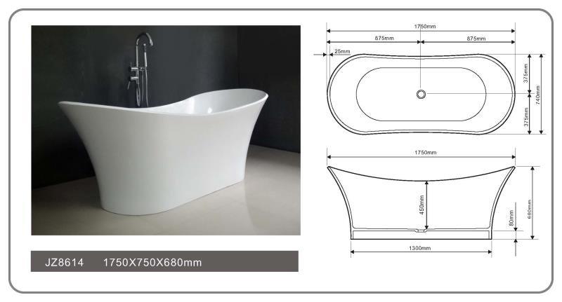 JINGZUN BATH solid surface/stone resin bathtub JZ8614 69 Inch New Style Modern Solid Surface Soak Bathtub JZ8614-1